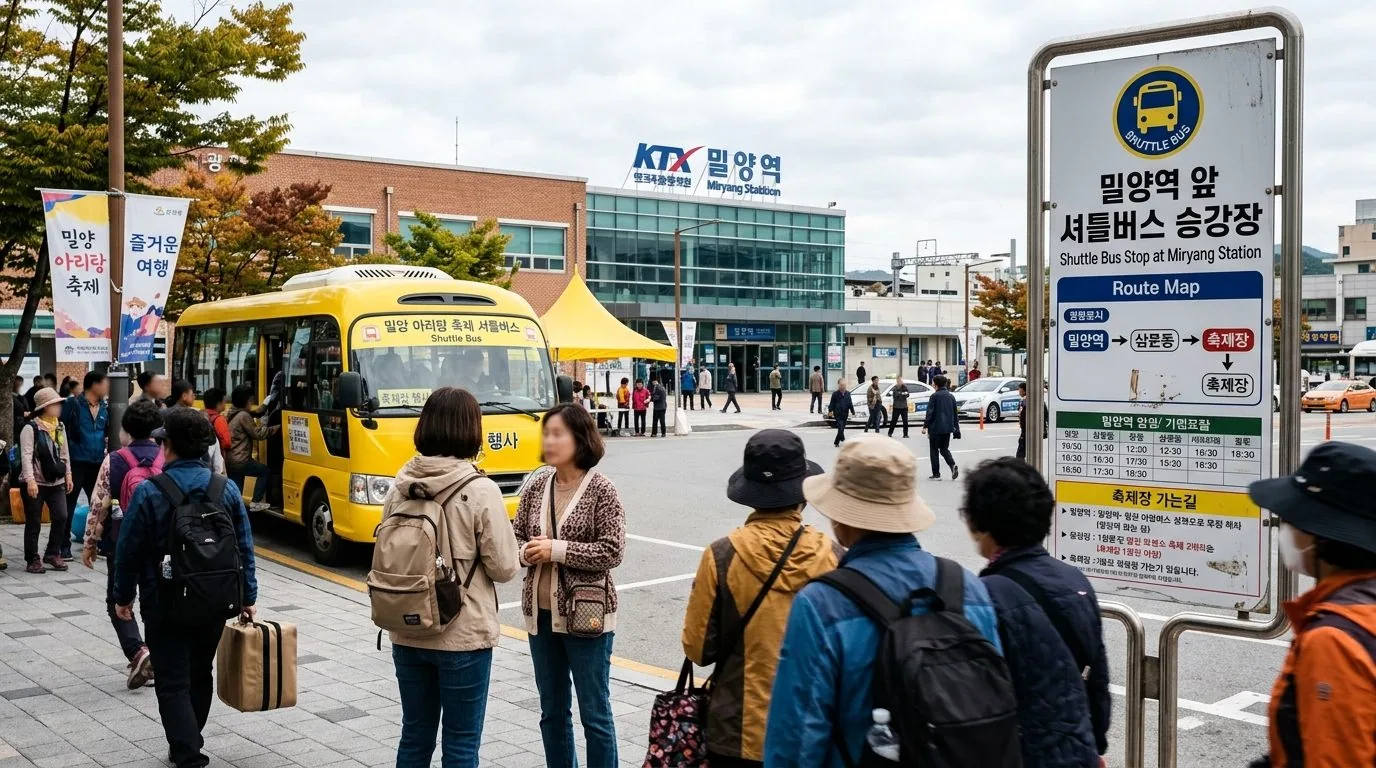 밀양역 셔틀버스 안내를 떠올리게 하는 교통 이미지