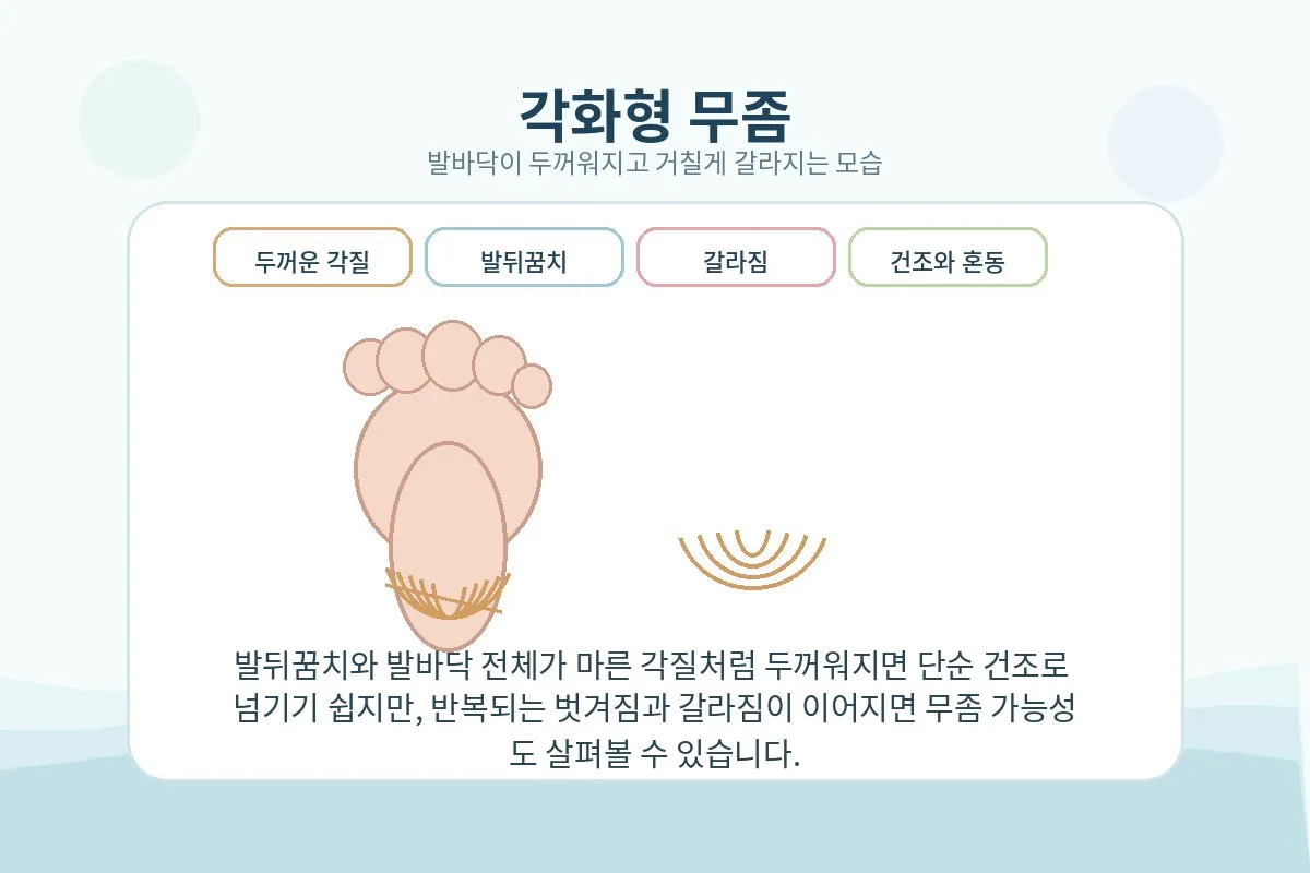 발바닥과 옆선에 각질이 두꺼워진 각화형 예시
