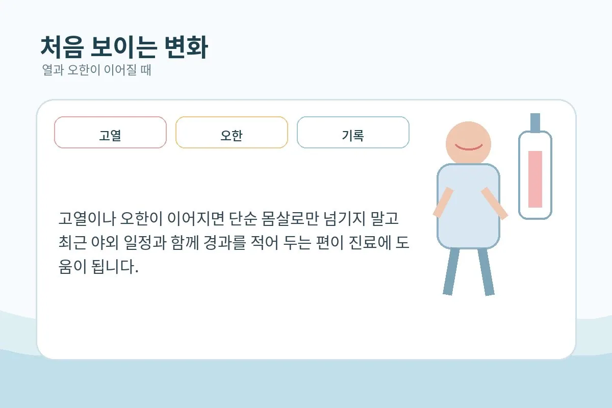 발열과 오한을 느껴 체온을 재는 모습