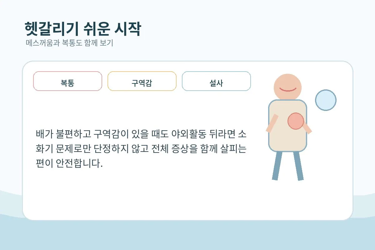 메스꺼움과 복통 등 소화기 불편을 느끼는 장면
