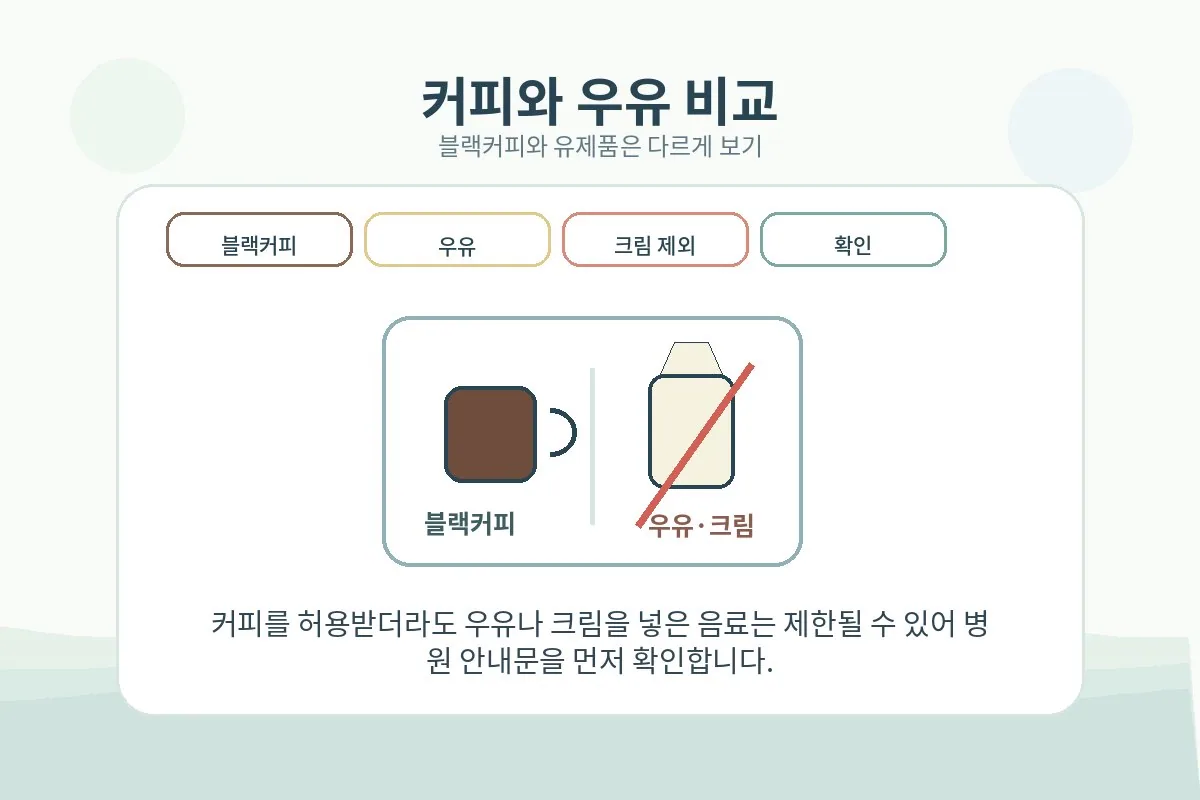 커피와 우유를 비교해 보는 장면
