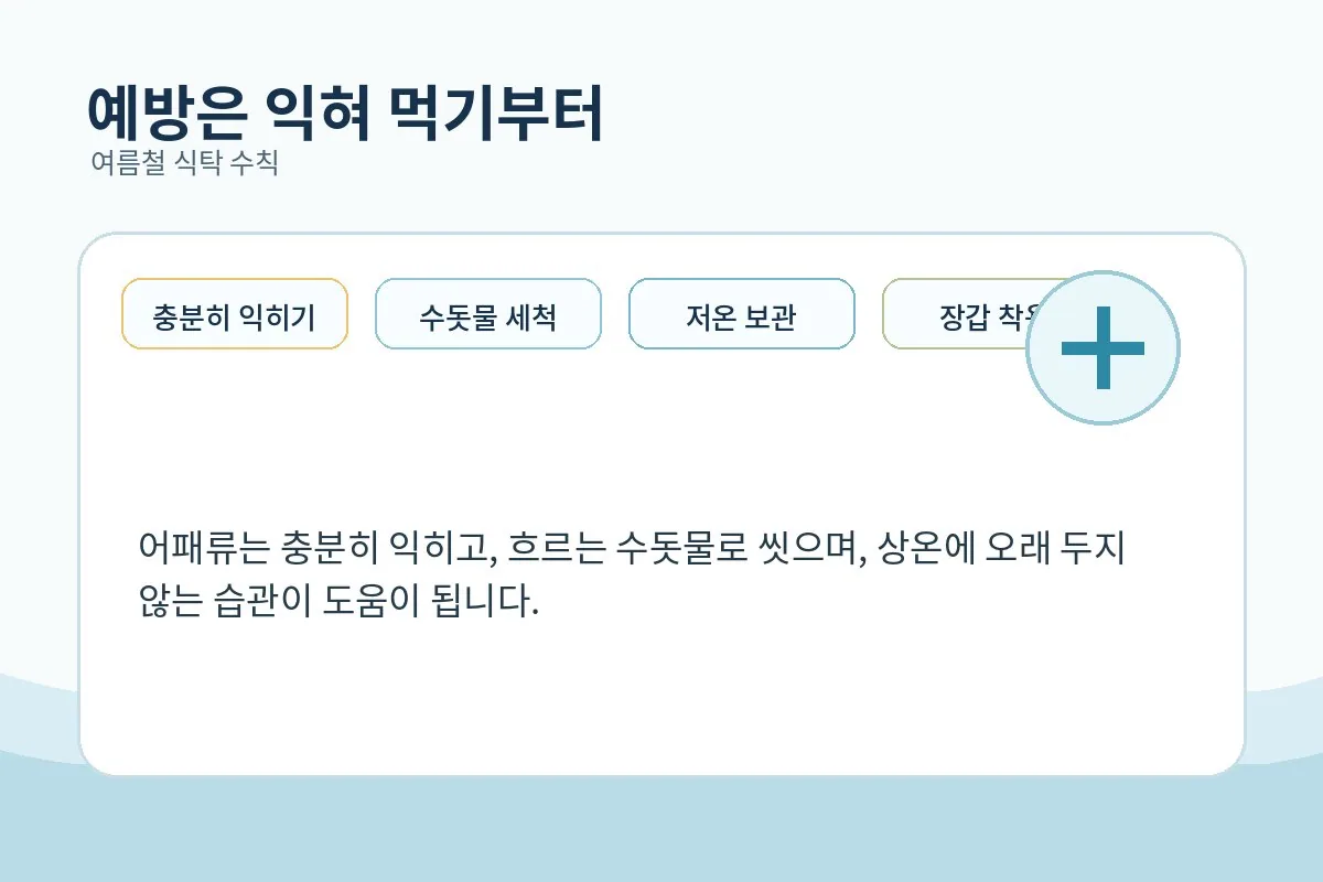 해산물을 익혀 먹고 상처를 보호하는 예방 수칙 이미지