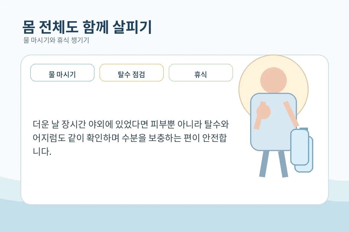 물과 휴식으로 탈수를 막는 여름 건강 이미지