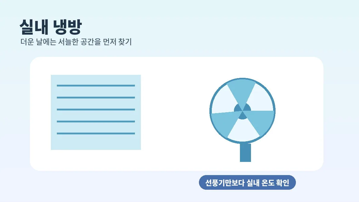 실내 냉방과 환기로 더위를 줄이는 안내 이미지