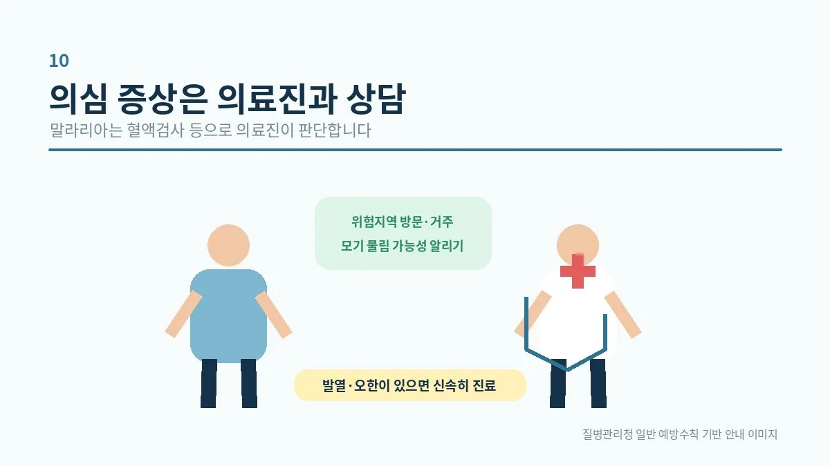 의료기관에서 말라리아 검사 필요성을 상담하는 모습