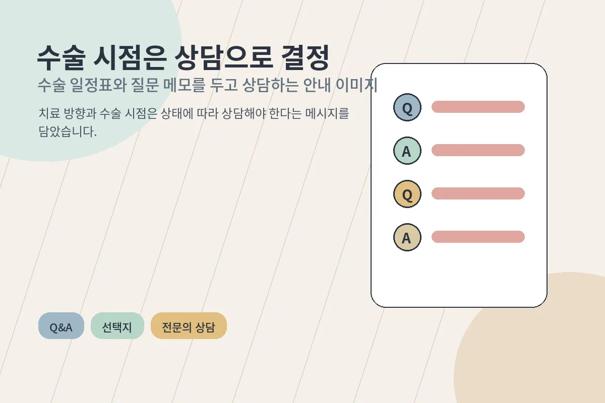 수술 일정표와 질문 메모를 두고 상담하는 안내 이미지