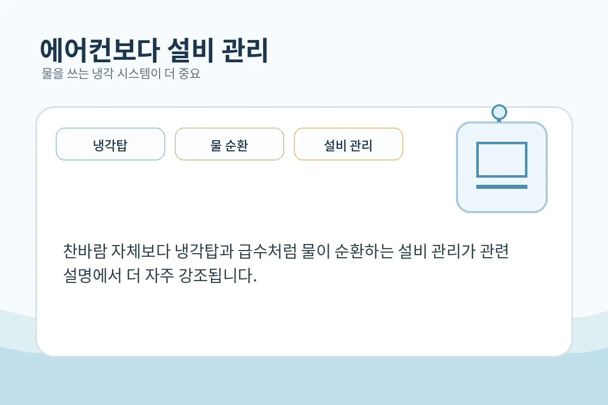 냉각탑과 물 순환 설비를 설명하는 의료 정보 이미지