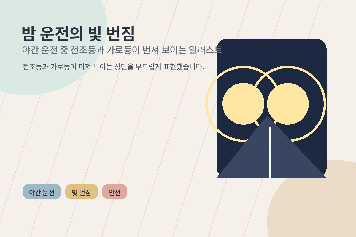 야간 운전 중 전조등과 가로등이 번져 보이는 일러스트