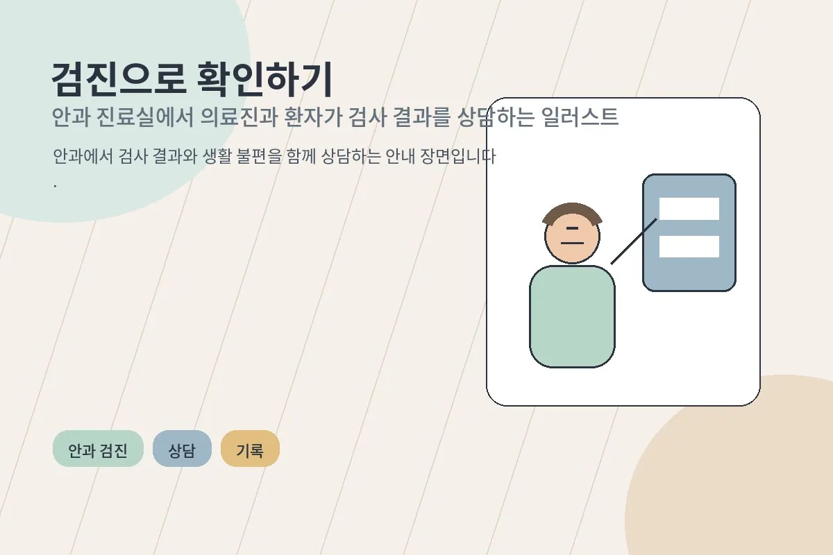 안과 진료실에서 의료진과 환자가 검사 결과를 상담하는 일러스트