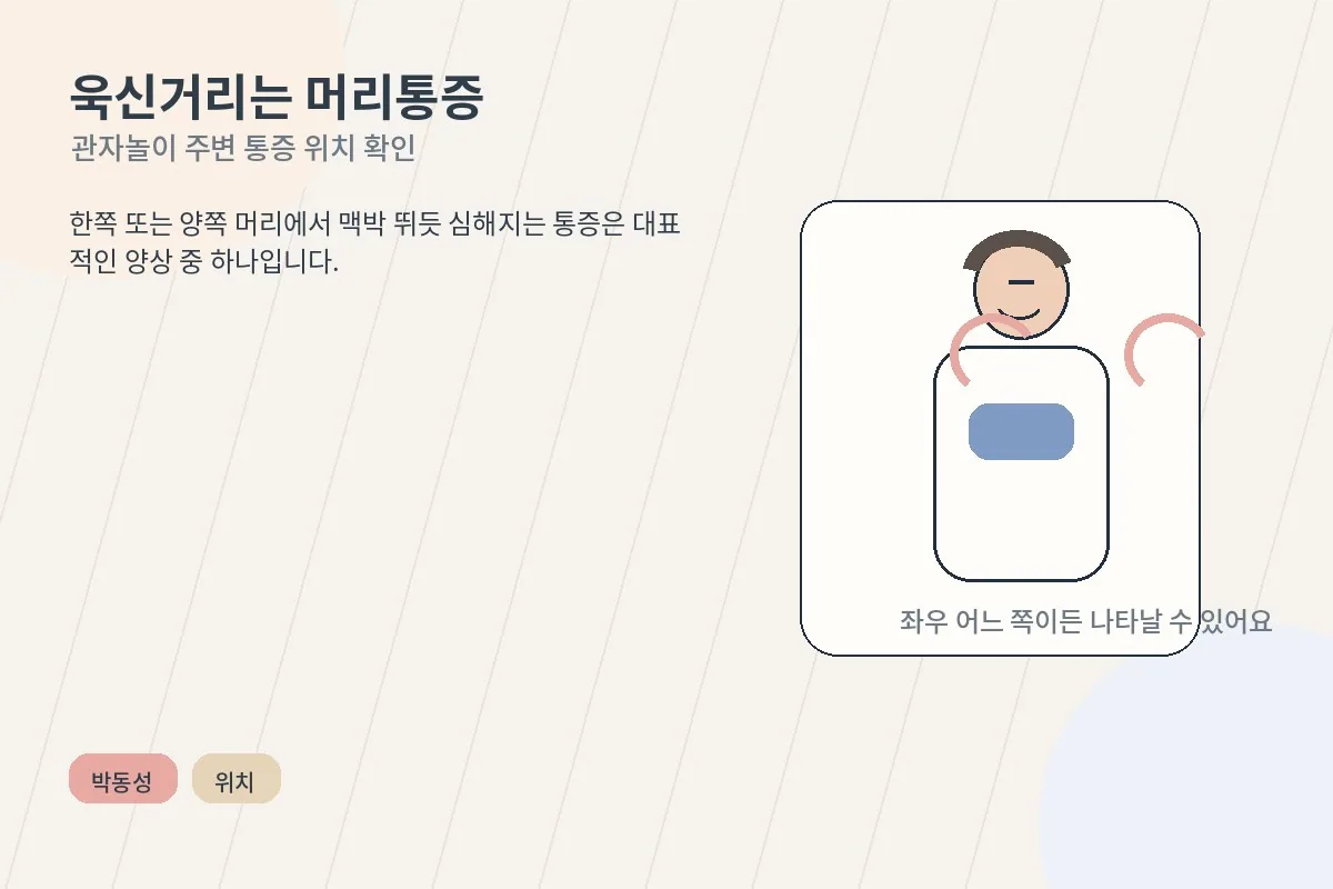 관자놀이 주변이 욱신거리는 통증 위치를 설명하는 이미지
