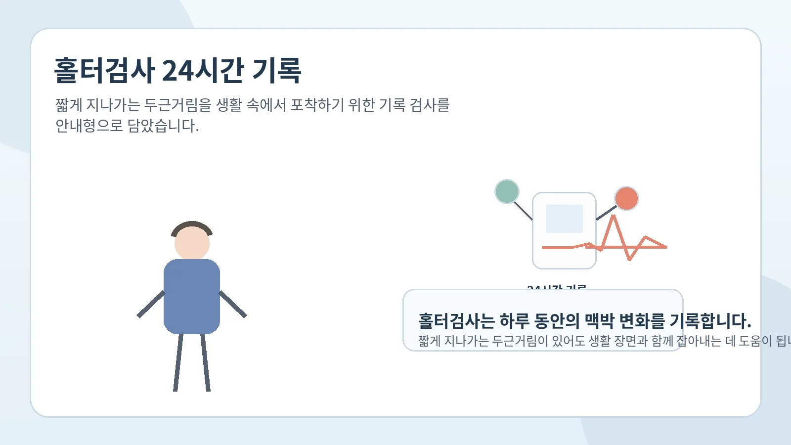 일상 중 박동 변화를 24시간 기록하는 홀터 검사를 설명하는 이미지