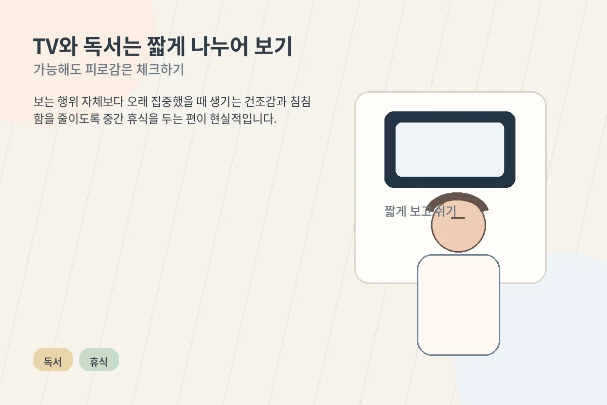 무리하지 않는 범위에서 TV와 독서를 하는 회복기 생활 장면