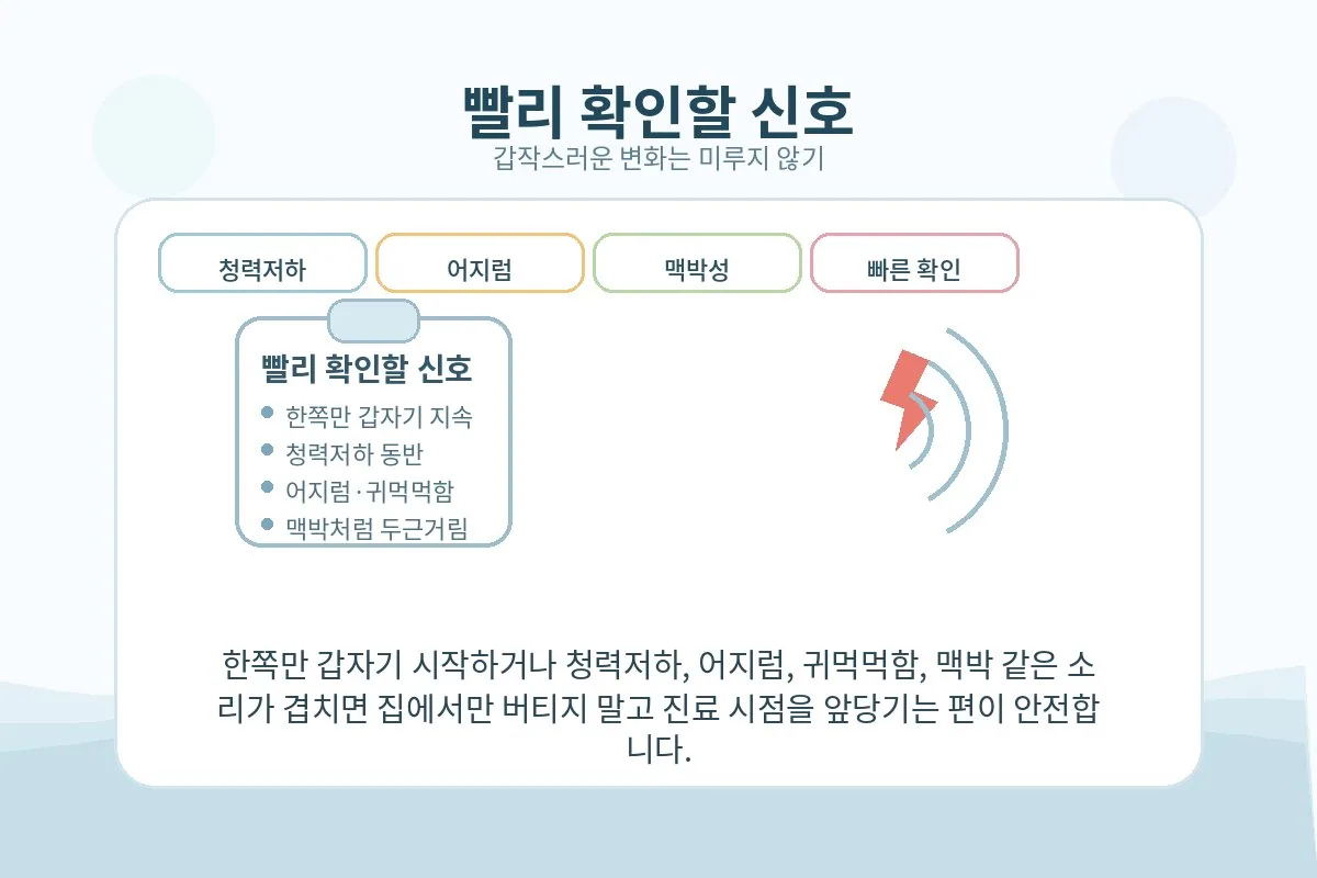 이명과 함께 확인해야 할 위험 신호를 정리한 이미지