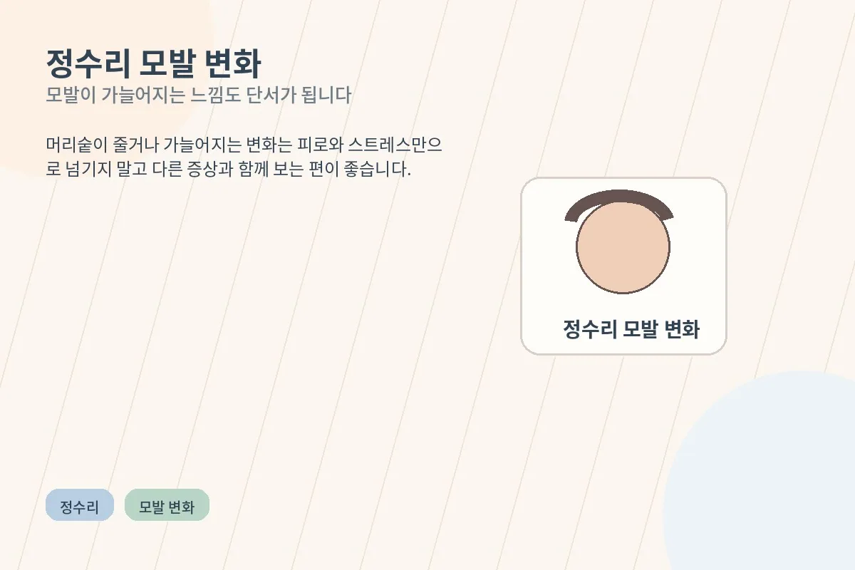 정수리 모발이 가늘어지거나 줄어드는 변화를 보여주는 일러스트