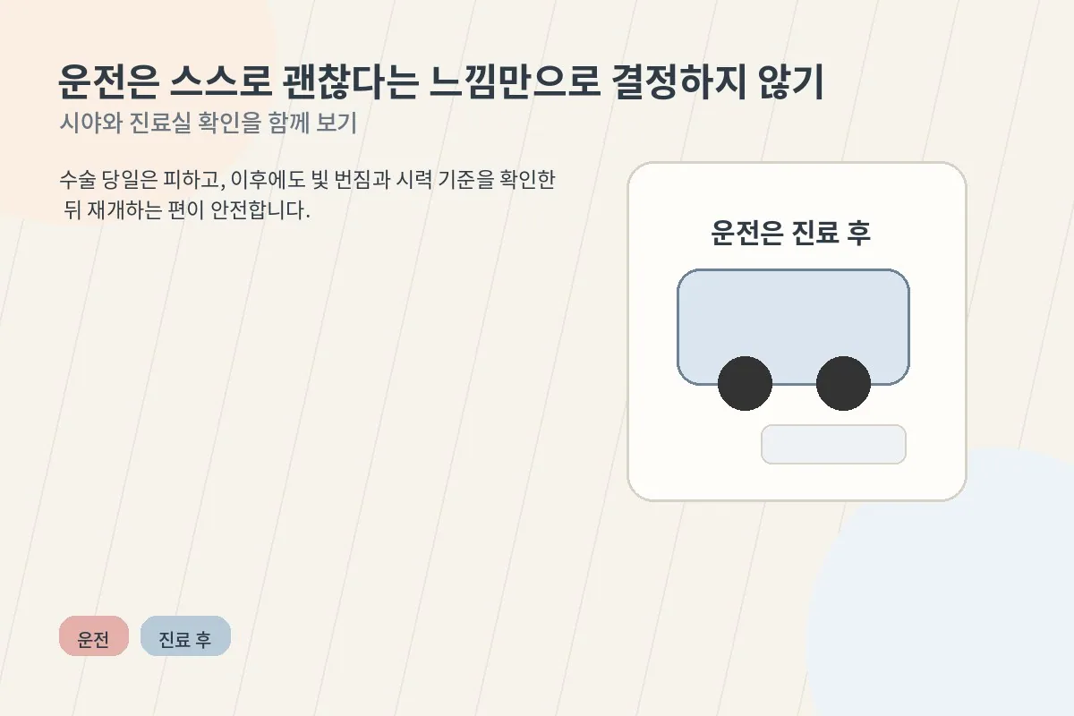 자동차 키를 내려두고 진료 후 운전을 재개하자는 안내 이미지