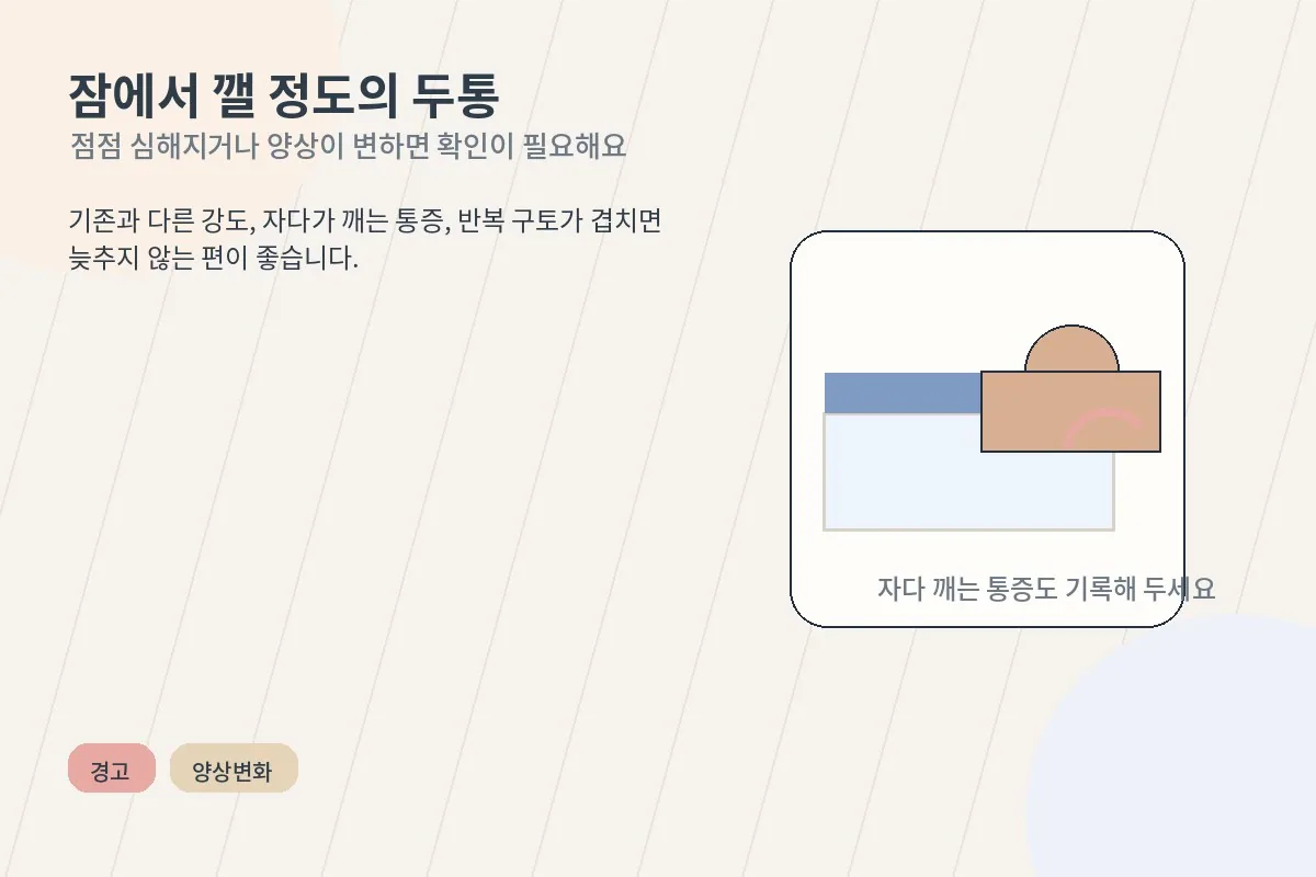 잠에서 깰 정도로 심한 두통을 설명하는 이미지