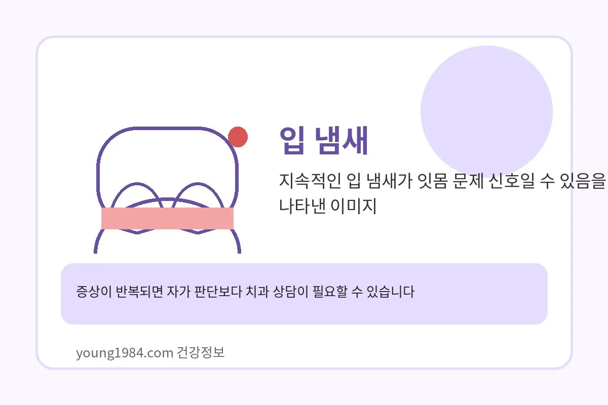 지속적인 입 냄새가 잇몸 문제 신호일 수 있음을 나타낸 이미지