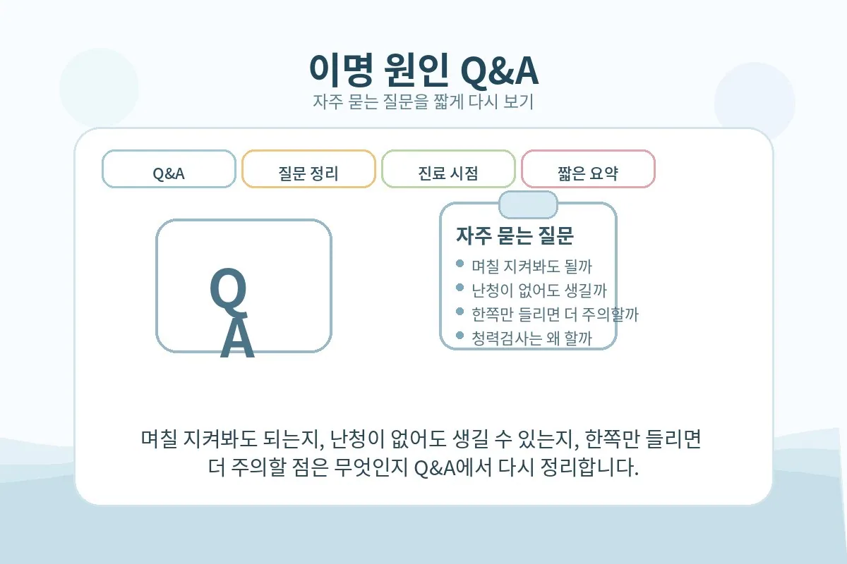 귀울림과 병원 방문 시점을 정리한 Q&A 요약 이미지