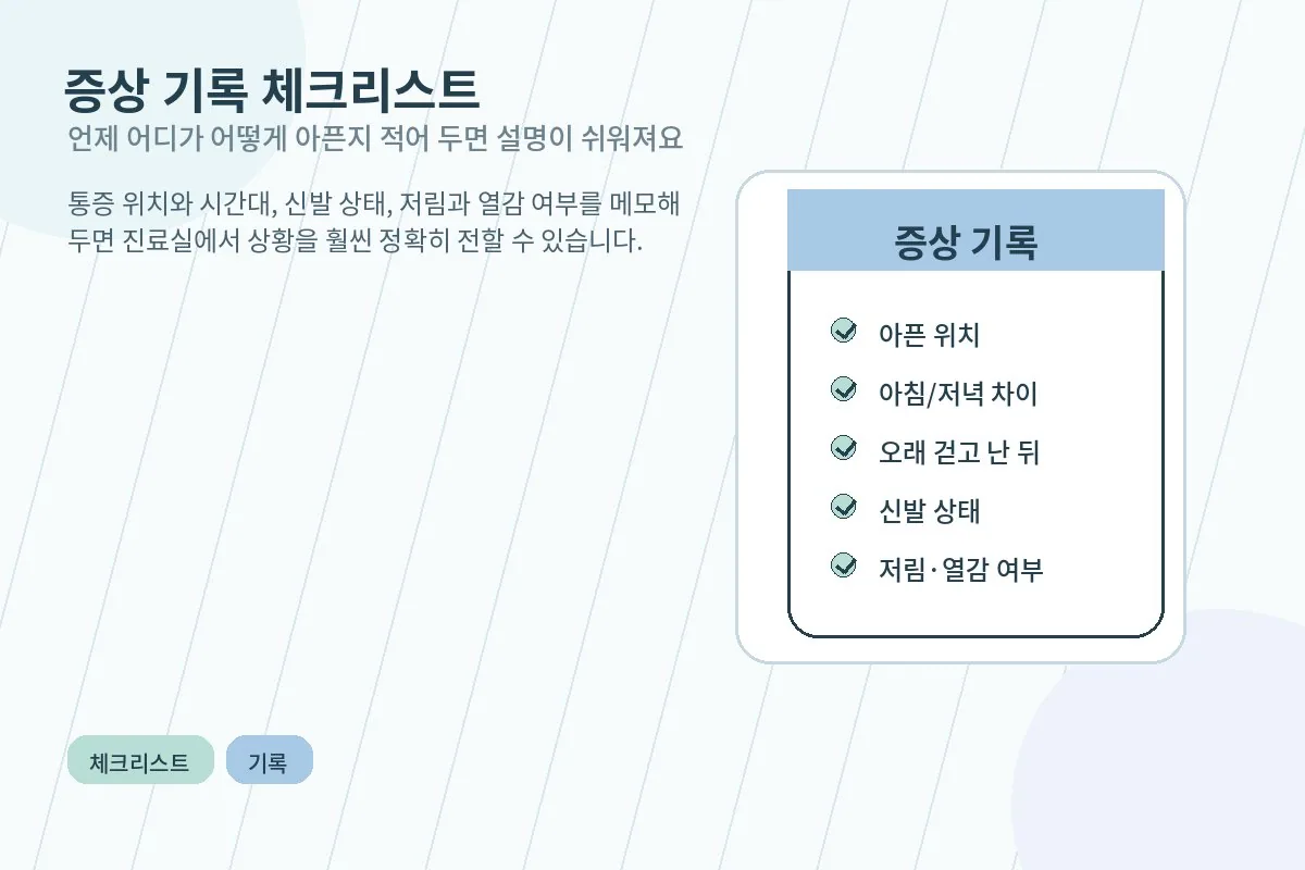 발뒤꿈치 통증을 기록할 때 확인하면 좋은 항목 체크리스트