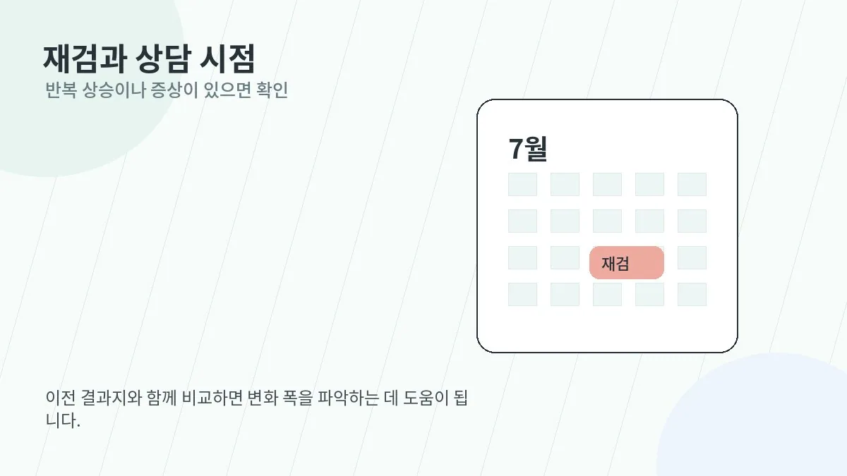 간수치 재검사와 진료 시점을 알려주는 이미지