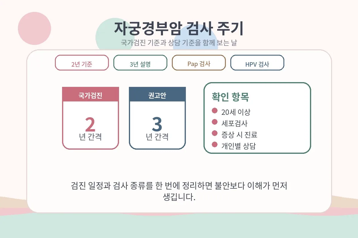 여성 건강 검진 일정과 상담 자료를 함께 놓은 대표 이미지