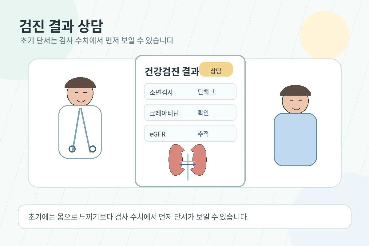 검진 결과지를 보며 상담하는 모습