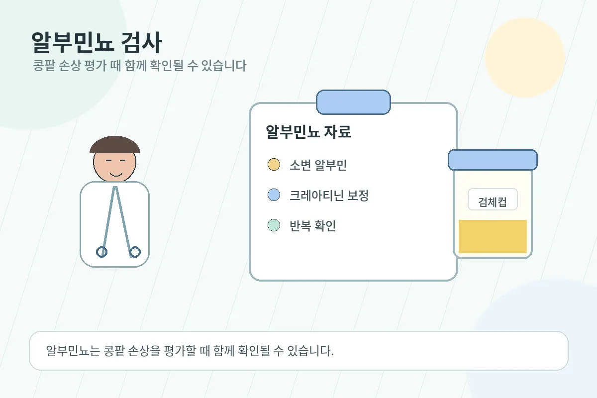알부민뇨 검사 자료를 확인하는 의료진