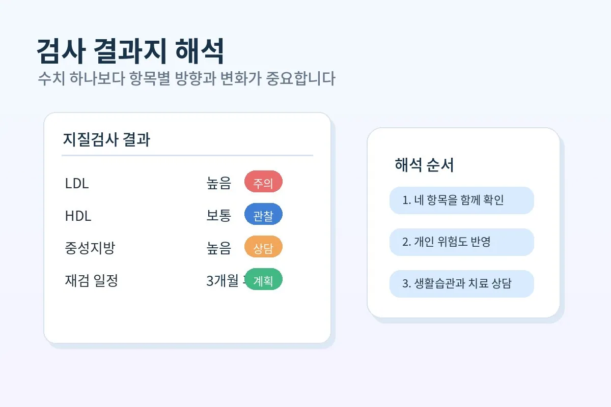 이상지질혈증 검사 결과지에서 LDL HDL 중성지방 수치를 해석하는 방법 안내
