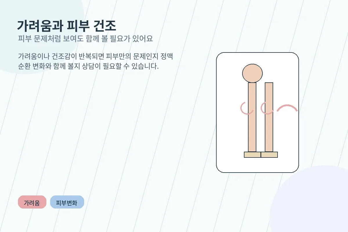 종아리 피부의 가려움과 건조감을 설명하는 의료 안내형 컷