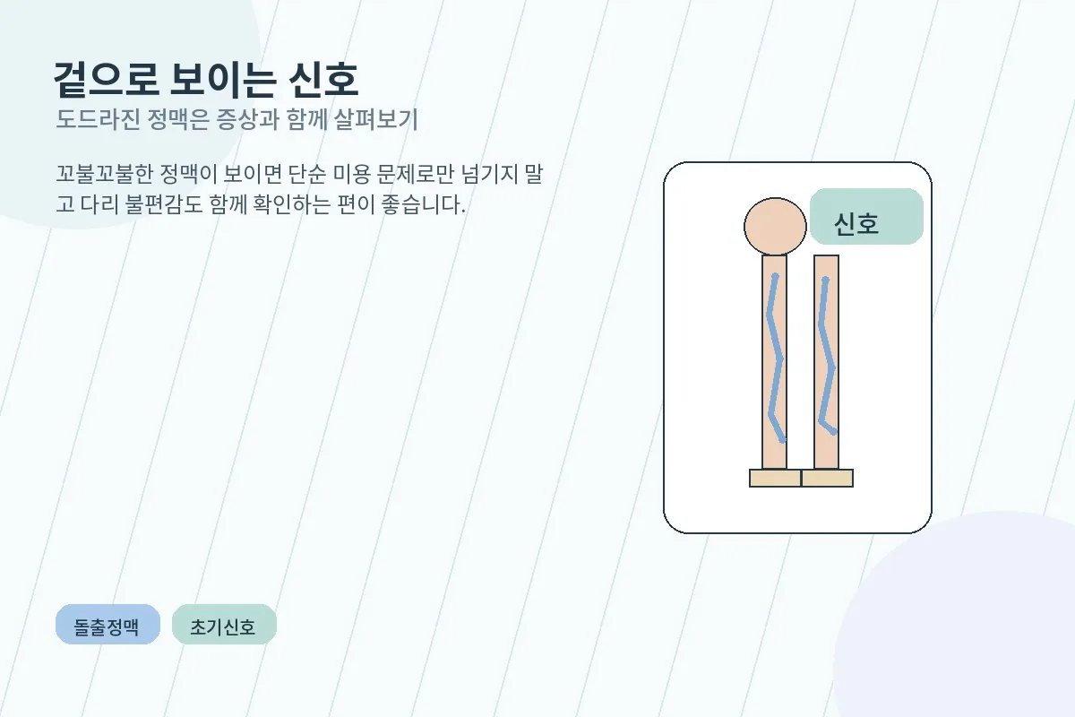 종아리에 살짝 도드라진 정맥이 보이는 초기 증상 안내 이미지