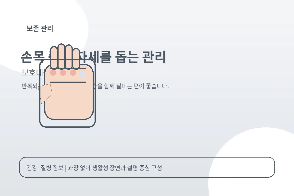 손목 중립 자세를 돕는 보호대를 착용한 손