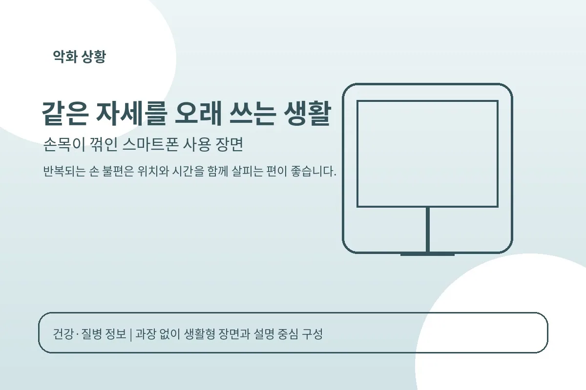 스마트폰을 오래 쥔 채 손목이 꺾인 생활 장면