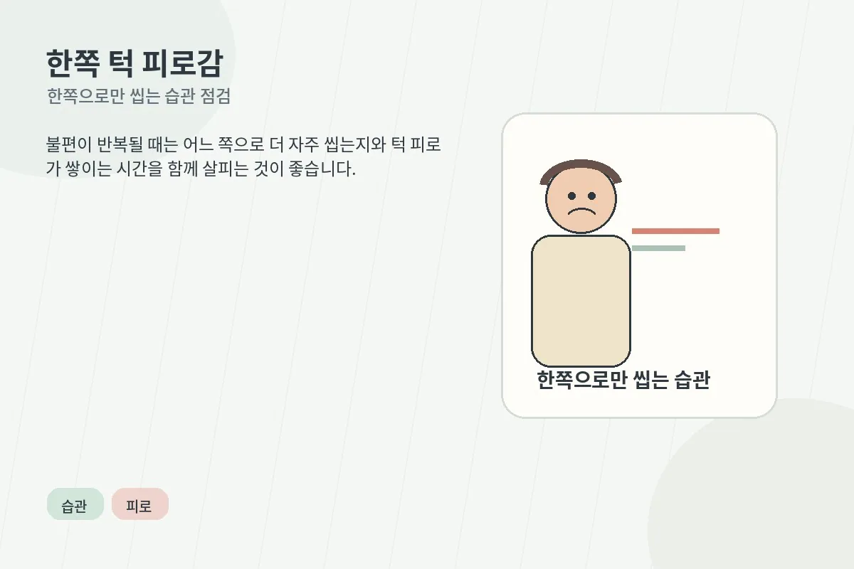 한쪽 턱 사용 습관과 턱 피로감을 설명하는 이미지