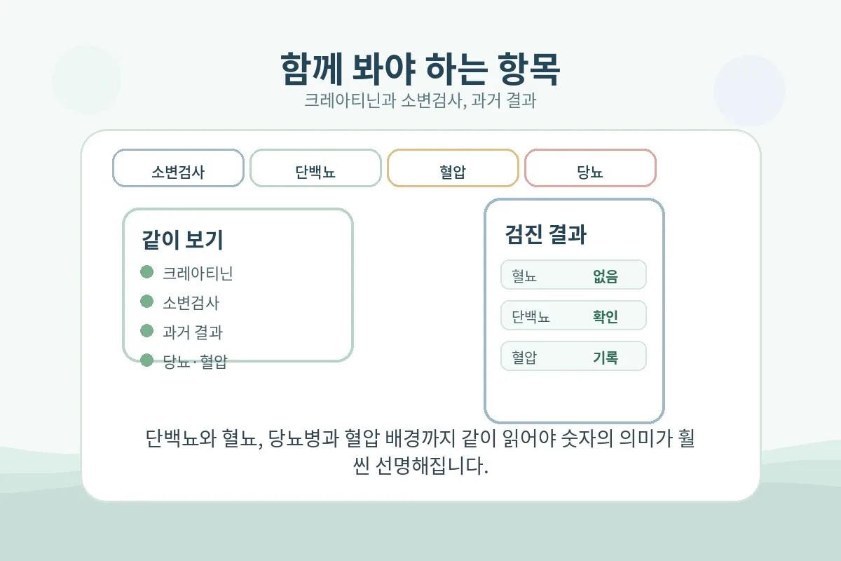 크레아티닌 소변검사 과거 결과를 함께 보는 방식을 정리한 이미지