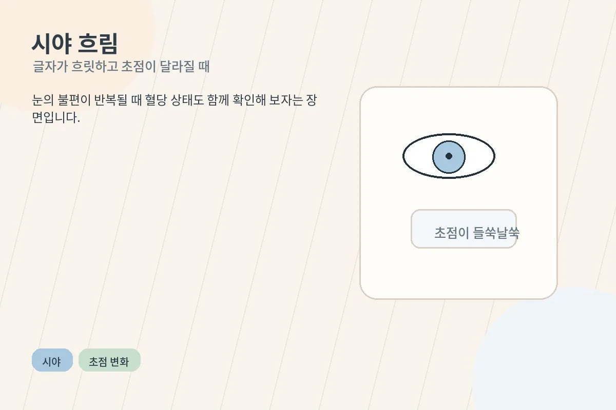 글자가 흐릿하게 보이고 초점이 달라지는 변화를 설명하는 안내 이미지