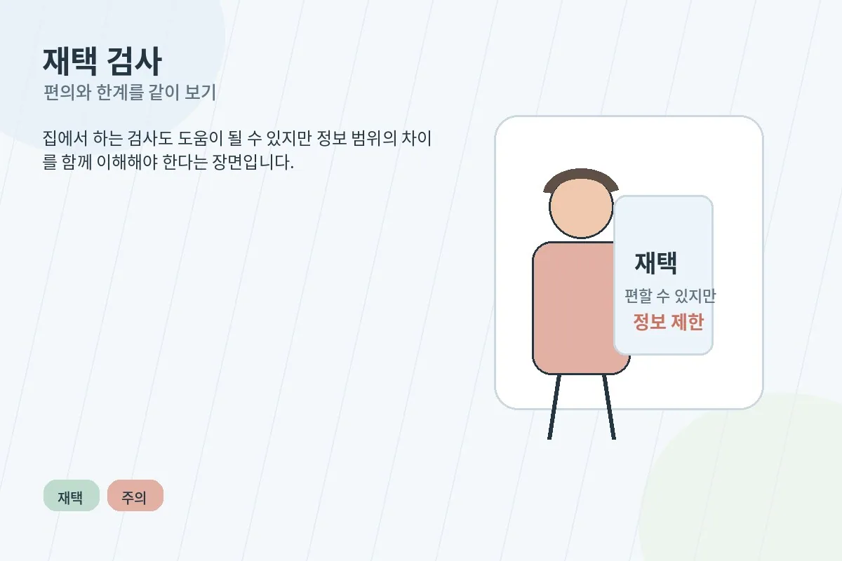 재택 수면검사의 장점과 한계를 함께 설명하는 안내 이미지