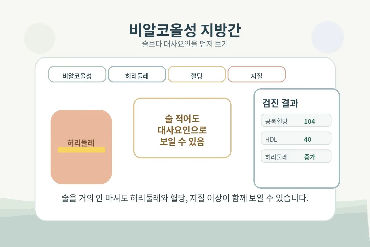 술을 거의 마시지 않아도 대사요인으로 지방간이 생길 수 있음을 보여주는 장면
