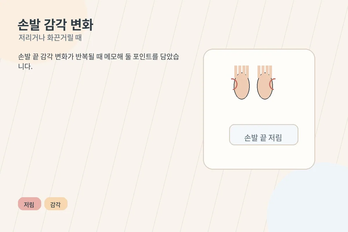 손발 끝 저림과 화끈거림 같은 감각 변화를 정리한 안내 이미지
