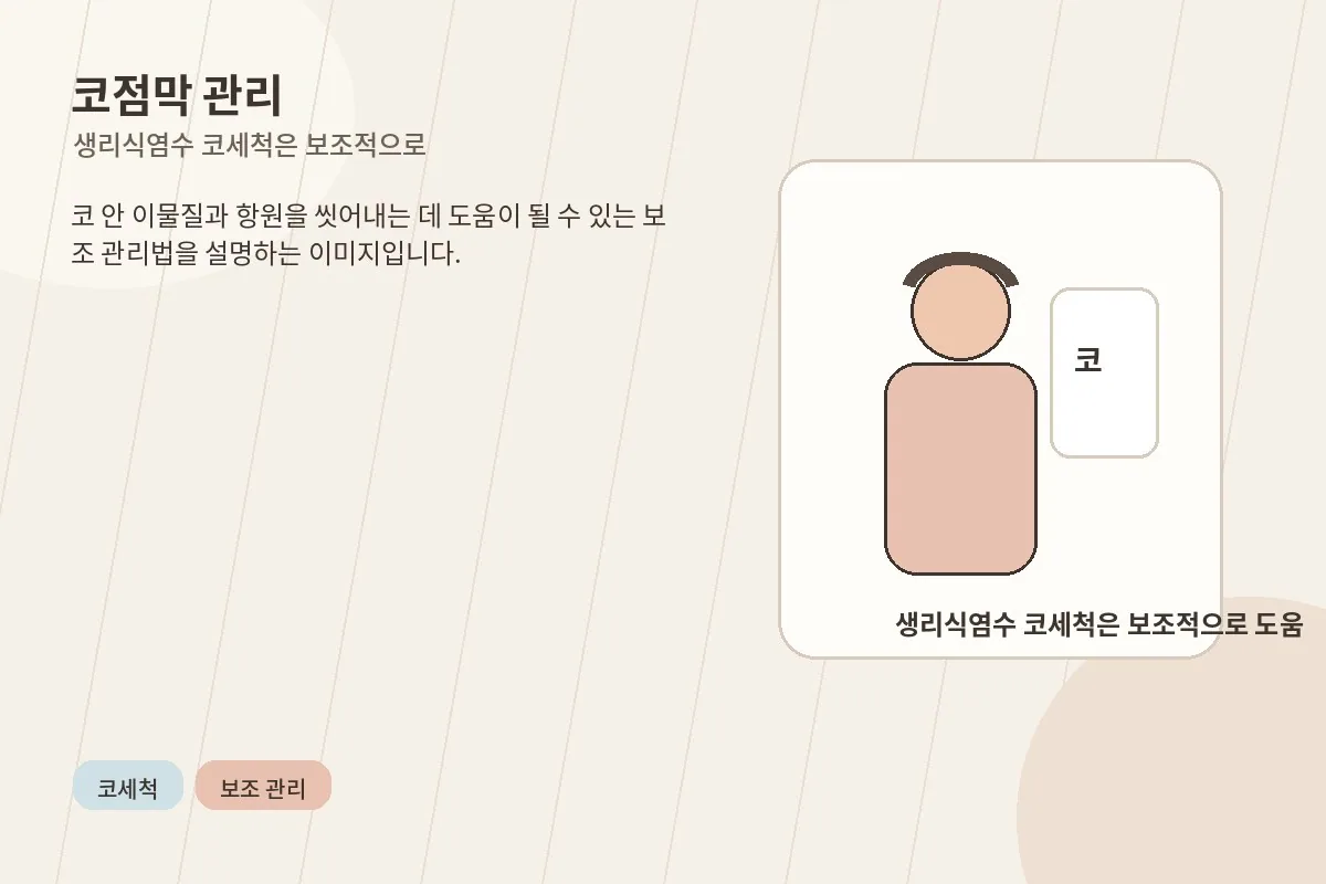 생리식염수 코세척과 코점막 관리 방법을 설명하는 이미지