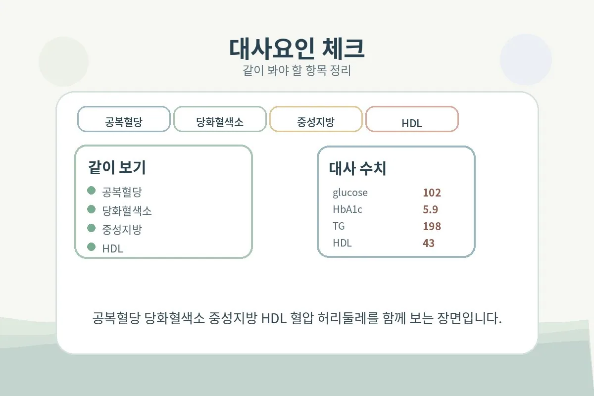 지방간과 함께 확인할 공복혈당 당화혈색소 중성지방 HDL 혈압 허리둘레 항목