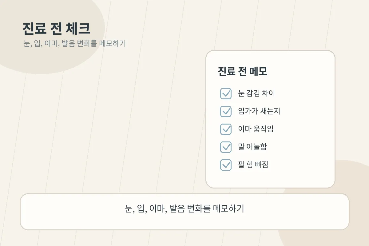 진료 전 스스로 확인해 볼 점을 차분하게 정리한 체크 이미지