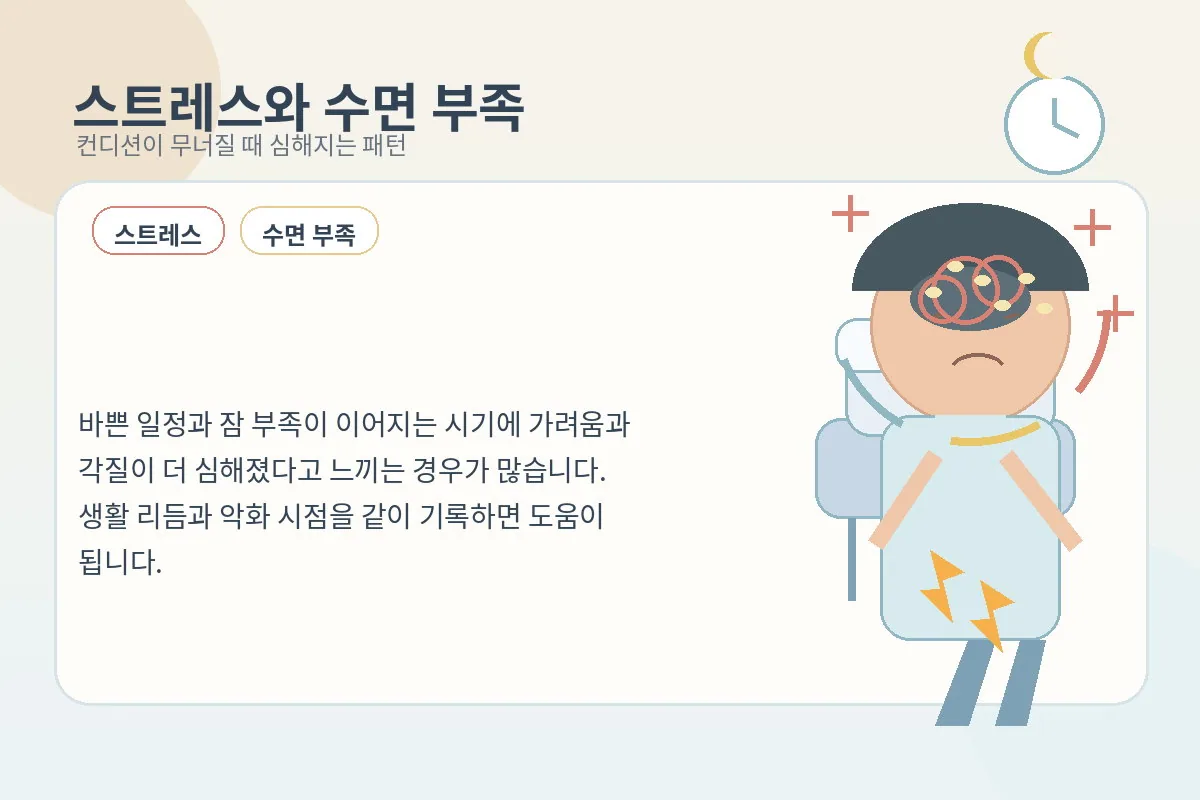 스트레스와 수면 부족 뒤 두피 불편이 심해지는 생활 장면