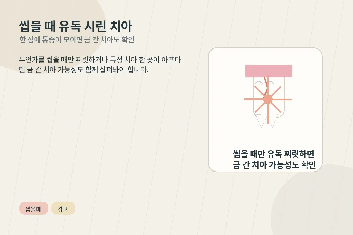 씹을 때 찌릿한 통증이 금 간 치아와 관련될 수 있음을 설명하는 이미지