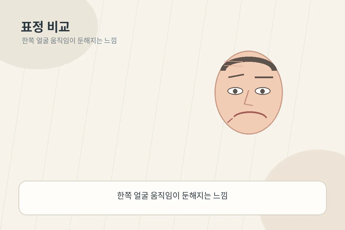 표정 지을 때 한쪽 얼굴 움직임 차이를 보여주는 비교 이미지