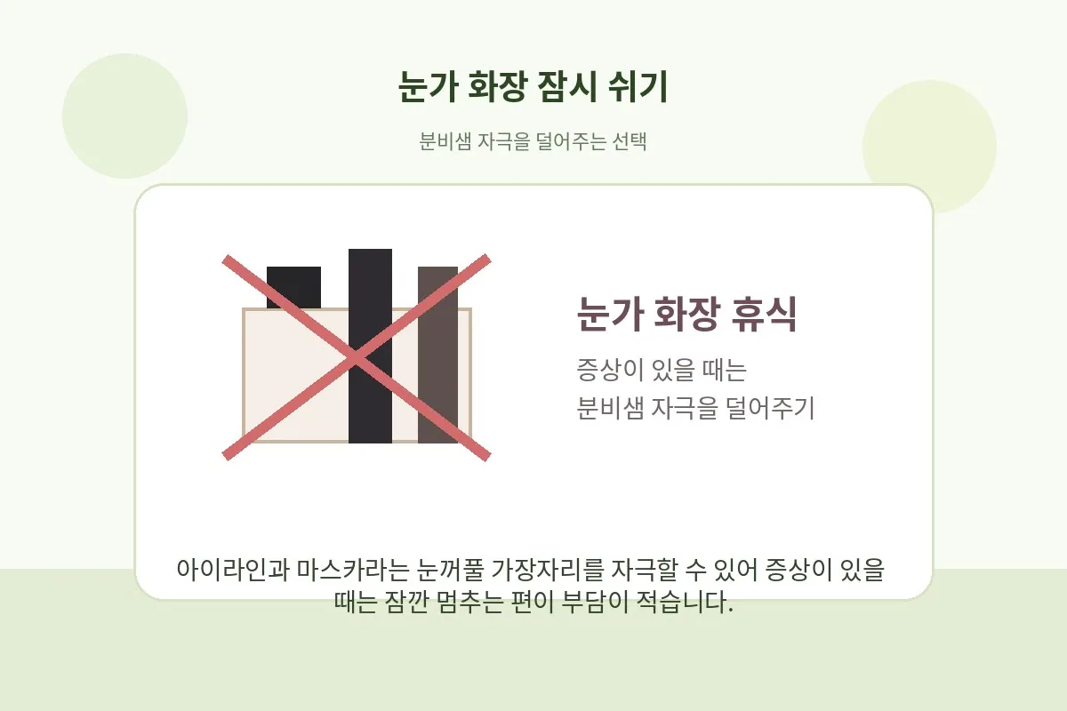 눈 화장품을 잠시 치워두고 세안을 우선하는 상황을 표현한 안내 그림