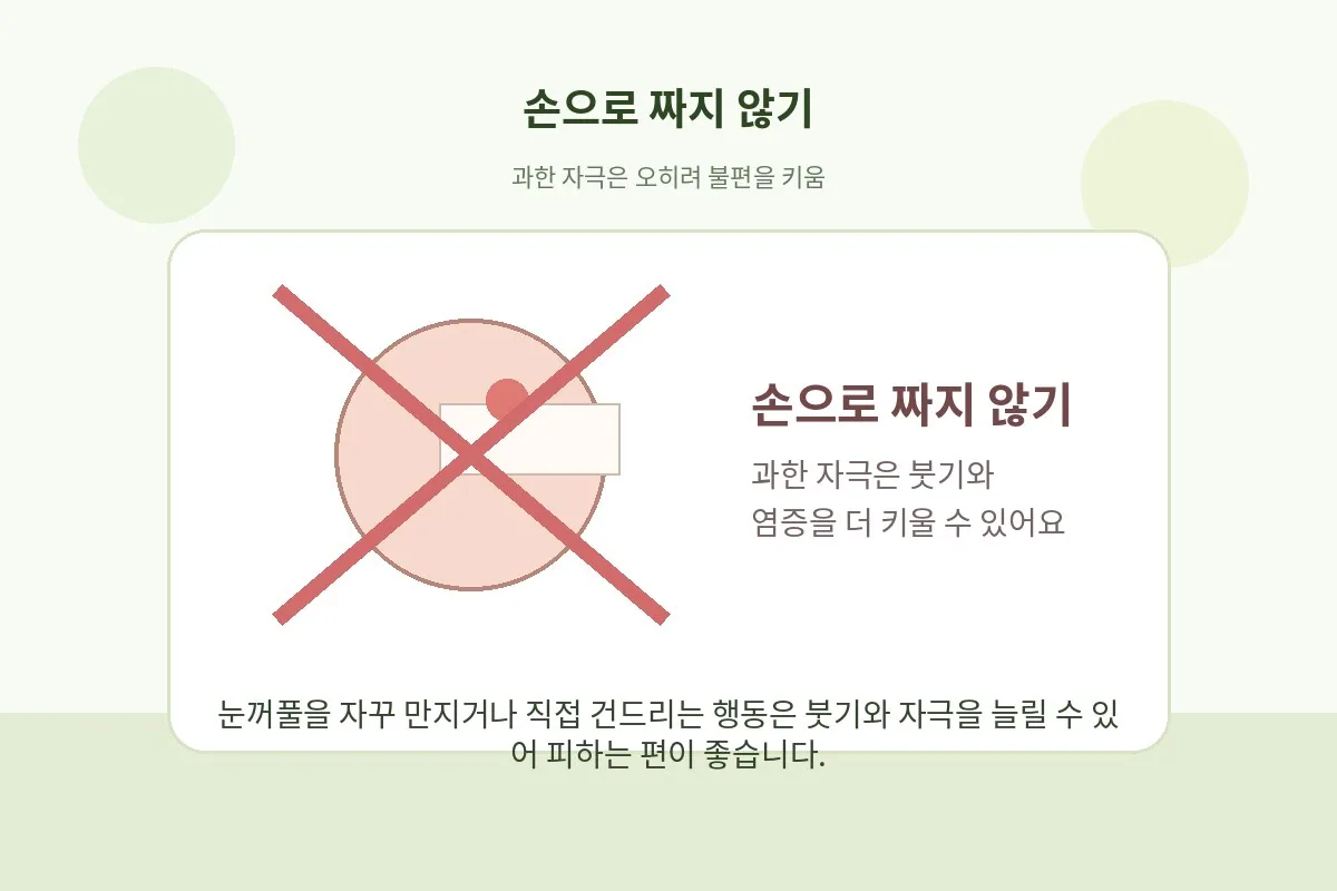손으로 눈꺼풀을 짜거나 건드리지 말아야 한다는 점을 아이콘으로 알리는 그림