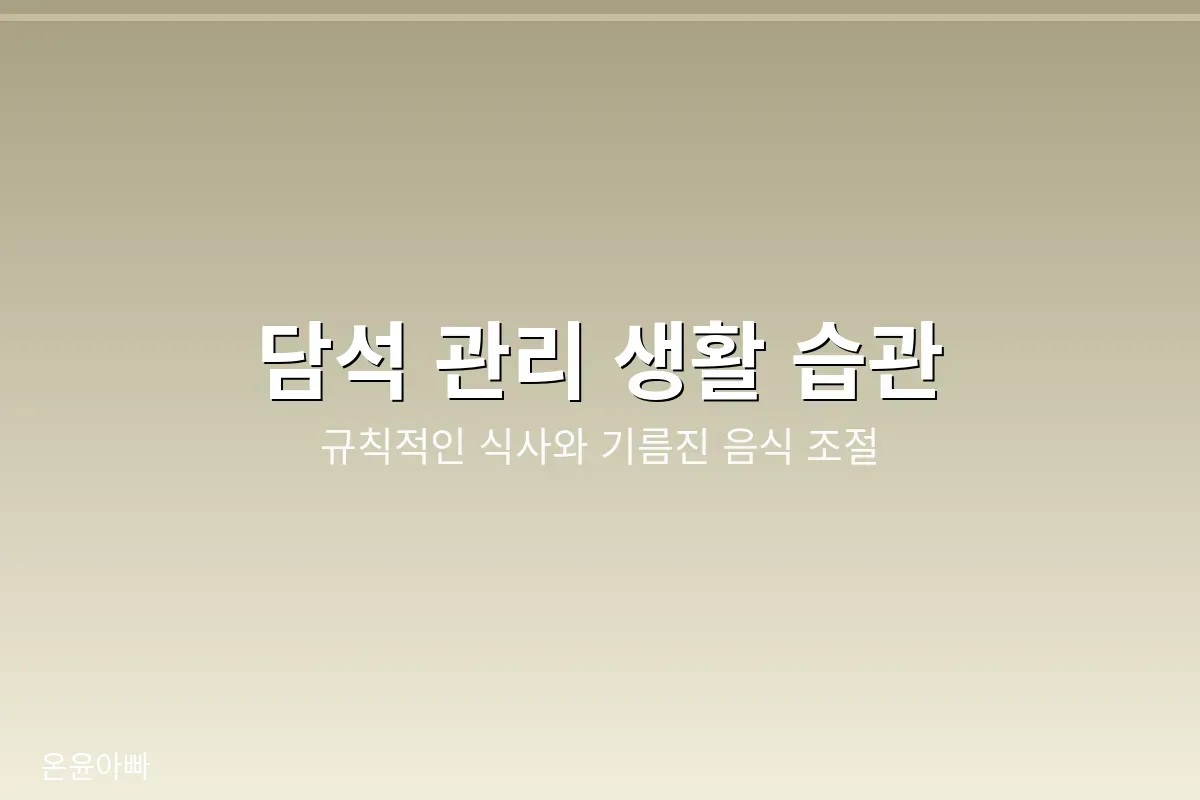 규칙적인 식사와 저지방 식단 등 담석 관리를 위한 생활 습관을 정리한 이미지